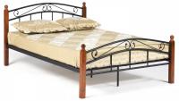 Кровать AT-8077 дерево гевея/металл, 140*200 см (Double bed), красный дуб/черный. Фото №1
