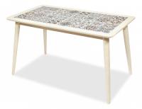 CT3052 Tanger стол с плиткой дерево гевея/плитка, 74*134*75см, античный белый, рисунок - марокко