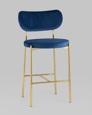 Стул полубарный Барбара велюр синий золотые ножки. Фото