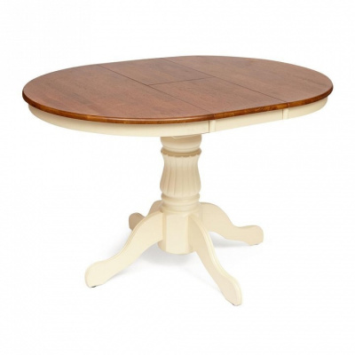 Стол NAVARRESE (mod. E-R36R+12AV NMO-2B) дерево гевея/мдф, D90+30x76см, rustic oak+cream (дуб+кремовый). Фото