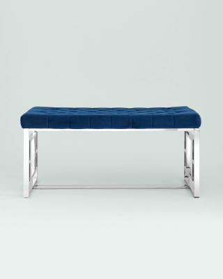 Банкетка-скамейка БРУКЛИН велюр синий сталь серебро. Фото