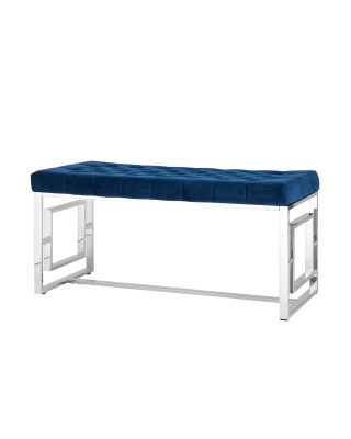 Банкетка-скамейка БРУКЛИН велюр синий сталь серебро. Фото