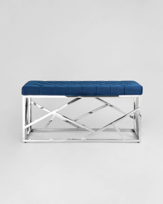 Банкетка-скамейка АРТ ДЕКО велюр синий сталь серебро фото Банкетка-скамейка АРТ ДЕКО велюр синий сталь серебро. Фото №4