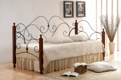 Кровать SONATA дерево гевея/металл, 90*200 см (Day bed), красный дуб/черный. Фото №2
