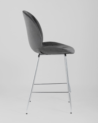 Стул полубарный Beetle со спинкой серый хромированные ножки. Фото