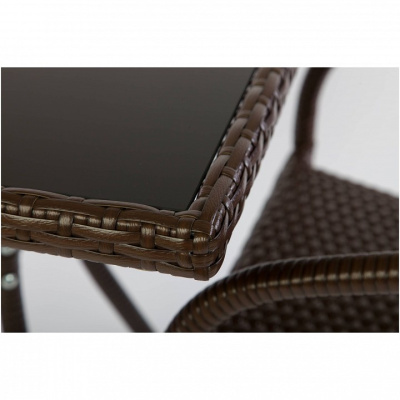 Комплект кофейный CAF? (стол, арт. C008 и 2 стула, арт. C002), цвет каркаса черный, цвет плетения кофейный, цвет столешницы черный. Фото №2