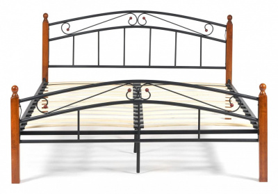 Кровать AT-8077 Wood slat base дерево гевея/металл, 160*200 см (Queen bed), красный дуб/черный. Фото